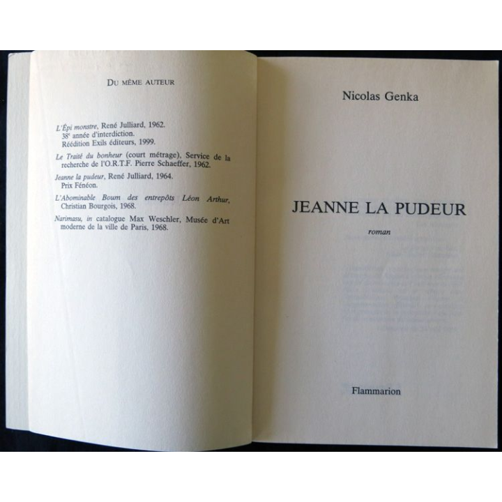 Jeanne la pudeur - roman de Nicolas Genka aux éditions Flammarion
