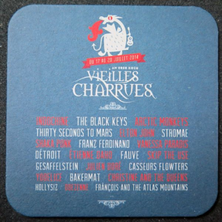 DESSOUS DE VERRE A BIÈRE Kronenbourg Vieilles Charrues 2014 de largeur 9,3 cm