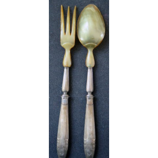 Couverts à Salade en plastique manches argentés avec poinçons Vintage