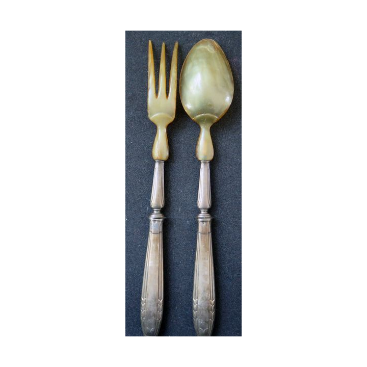 Couverts à Salade en plastique manches argentés avec poinçons Vintage