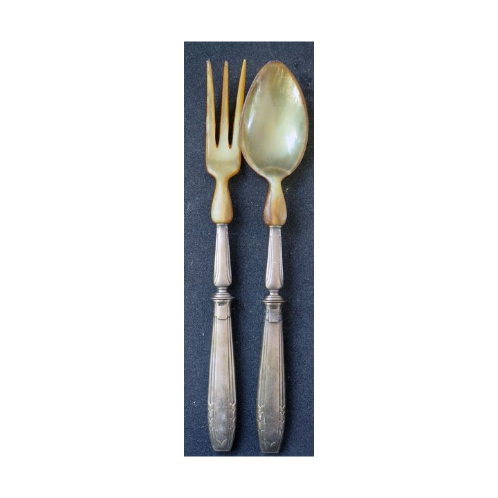 Couverts à Salade en plastique manches argentés avec poinçons Vintage