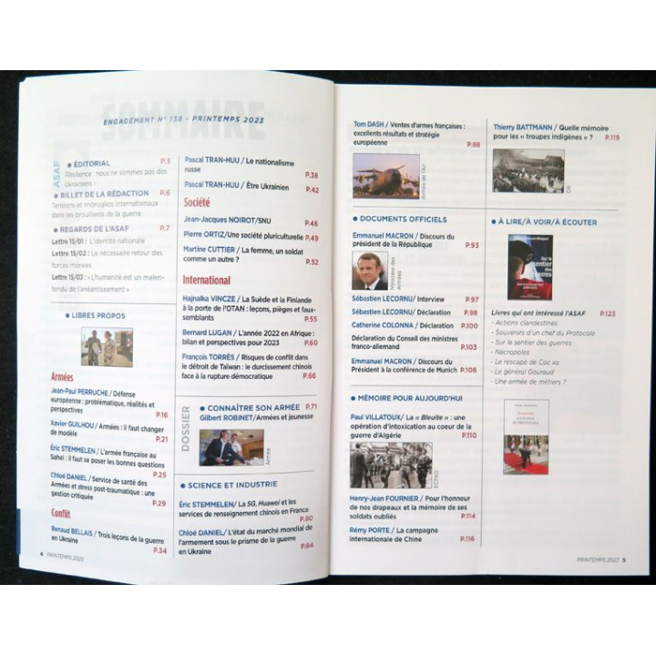 ASAF N°138 : bulletin ENGAGEMENT de l'association de soutien à l'armée française Printemps 2023