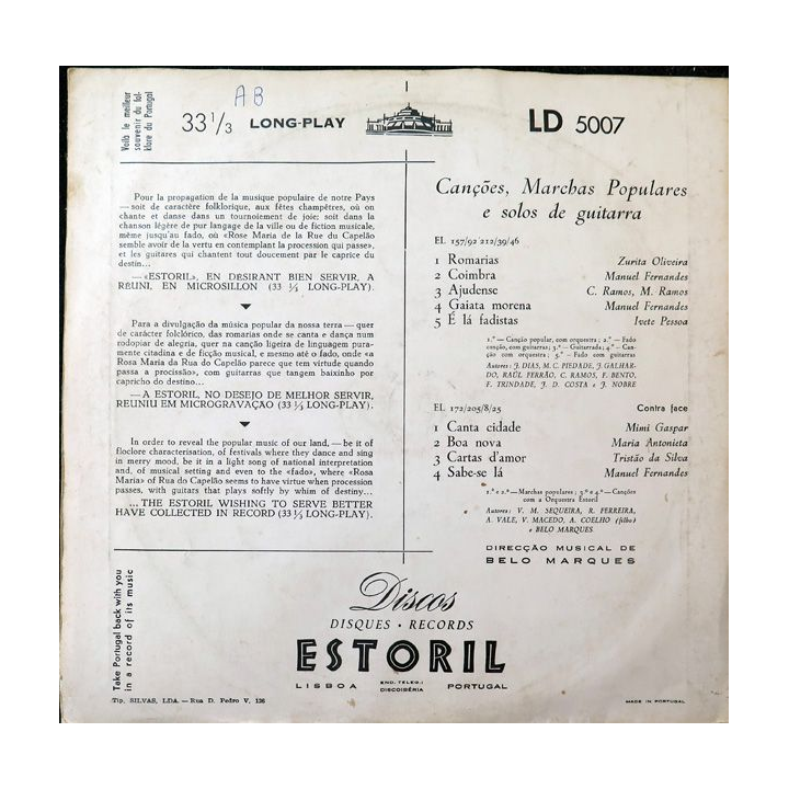 Disque 33 Tours Discos Estoril Lisbonne Portugal