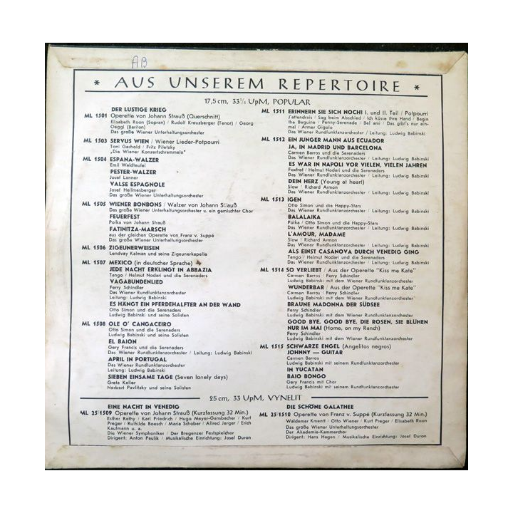 Disque 33 Tours Im land der operette Mastertone