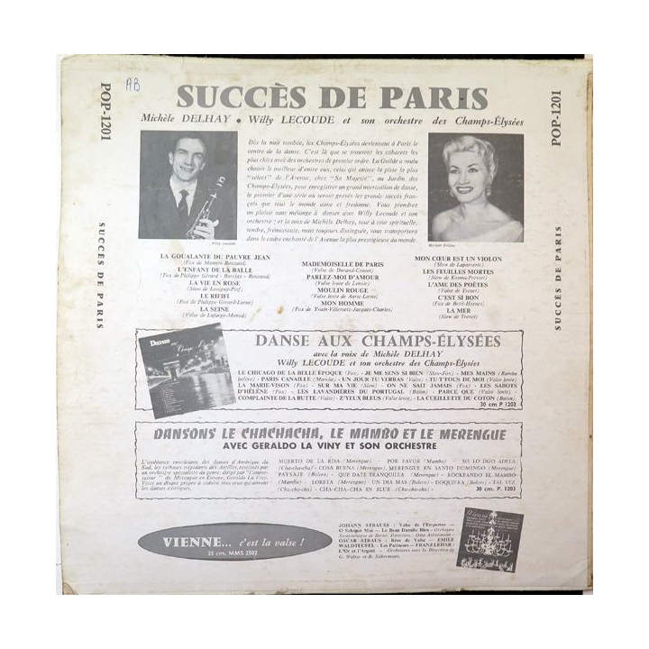 Disque 33 Tours Succès de Paris Michele Delhay avec Willy Lecoude 