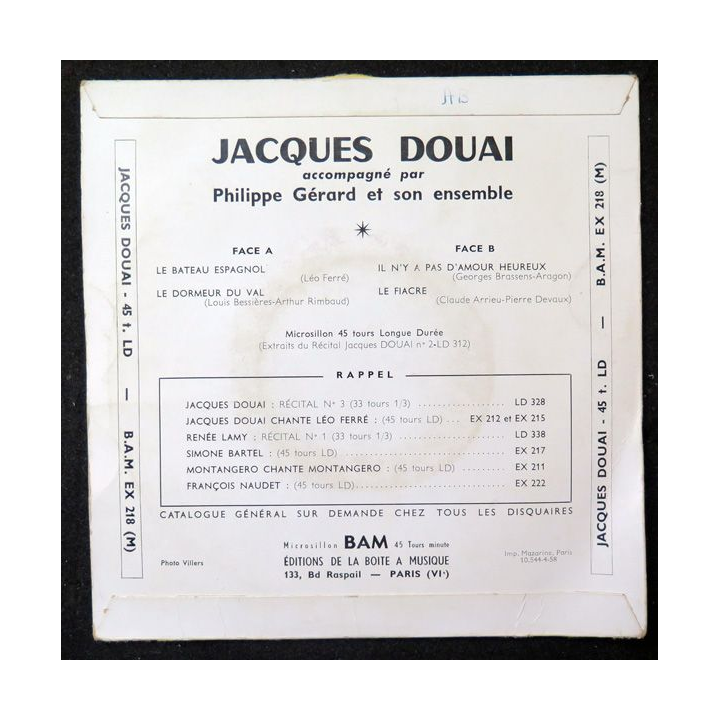 Disque 45 Tours Jacques Douai