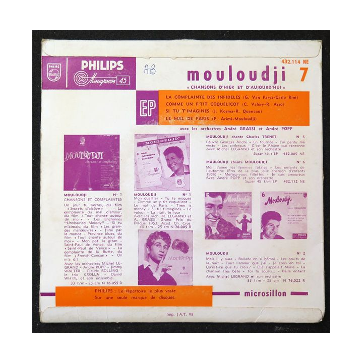 Disque 45 Tours La complainte des infidèles de Mouloudji n°7