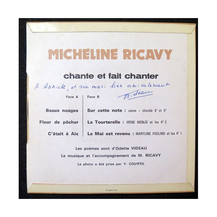 Disque 45 Tours On chante à Aix de Micheline Ricavy 