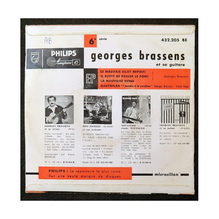 Disque 45 Tours La mauvaise herbe de Georges Brassens n° 6