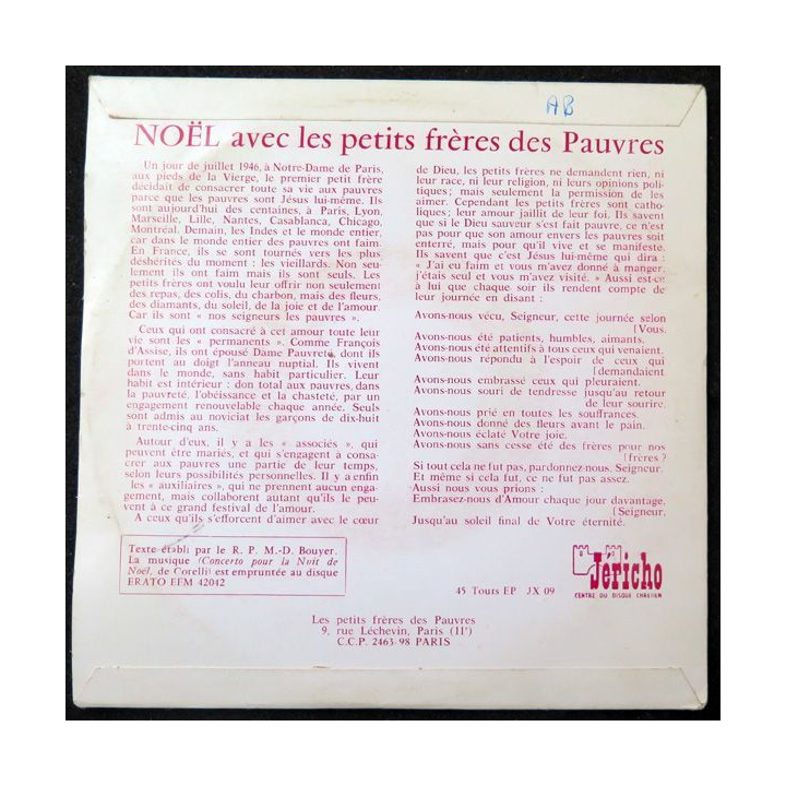 Disque 45 Tours Noël Les petits frères des Pauvres