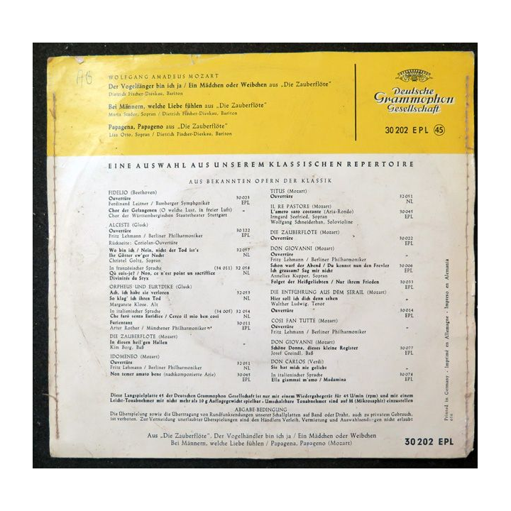 Disque 45 Tours Die Zauberflötte de Mozart