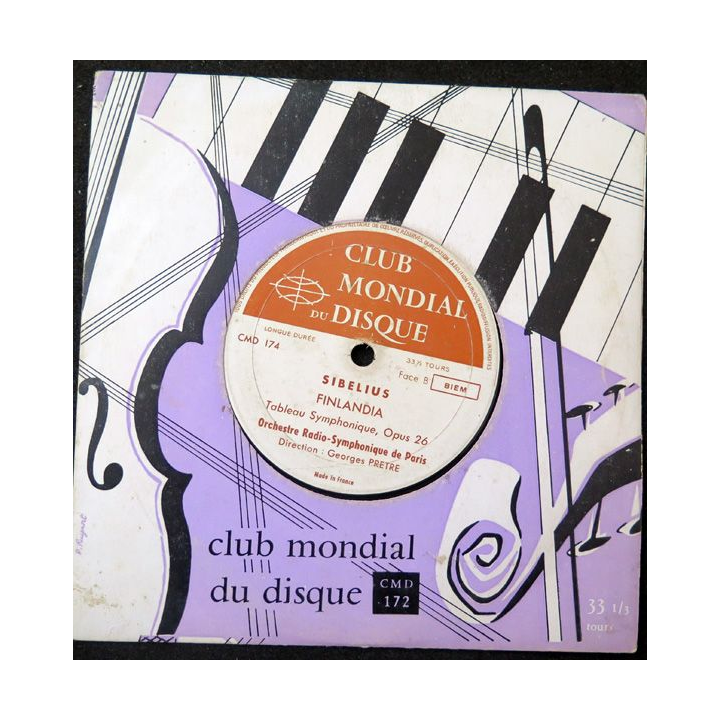 Disque 45 Tours Club mondial du disque Mendelszsohn et Sibelius