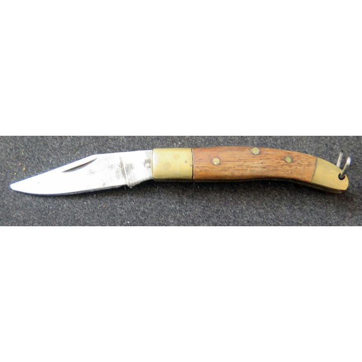 Petit couteau en acier et laiton manche en bois longueur repliée 6 cm avec étui
