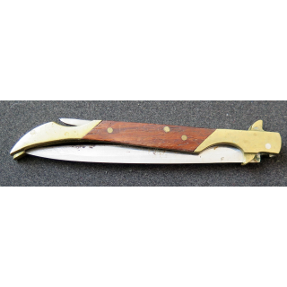 Couteau à cran d'arrêt pakistanais en acier inoxydable manche en bois  et laiton longueur repliée 12 cm