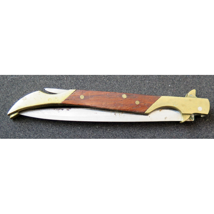 Couteau à cran d'arrêt pakistanais en acier inoxydable manche en bois  et laiton longueur repliée 12 cm
