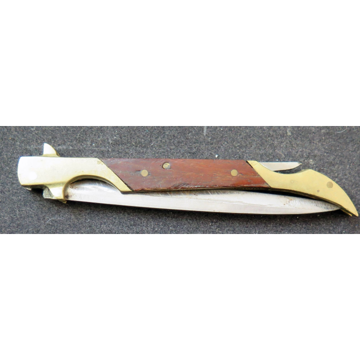 Couteau à cran d'arrêt pakistanais en acier inoxydable manche en bois  et laiton longueur repliée 12 cm