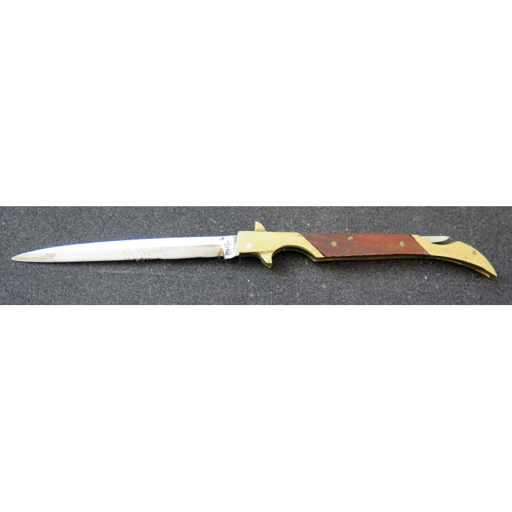 Couteau à cran d'arrêt pakistanais en acier inoxydable manche en bois  et laiton longueur repliée 12 cm