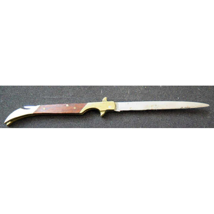 Couteau à cran d'arrêt pakistanais en acier inoxydable manche en bois  et laiton longueur repliée 12 cm