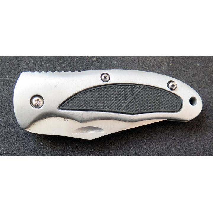 Couteau à cran d'arrêt en acier inoxydable manche en métal et caoutchouc longueur repliée 11 cm