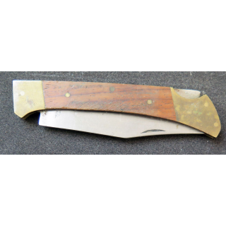 Couteau pakistanais à cran d'arrêt en inox manche en bois et laiton longueur repliée 12 cm
