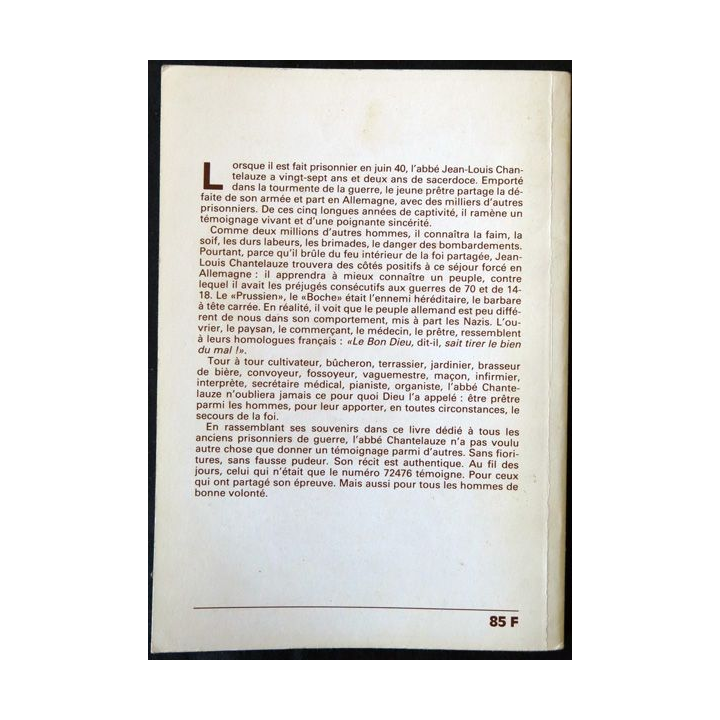 Souvenir de captivité de l'Abbé Jean-Louis Chantelauze aux éditions du Journal Le semeur-Hebdo