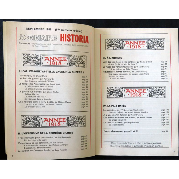 Historia Spécial N° 501 Septembre 1988 : 1918 - La Victoire aux éditions Librairie Jules Tallandier