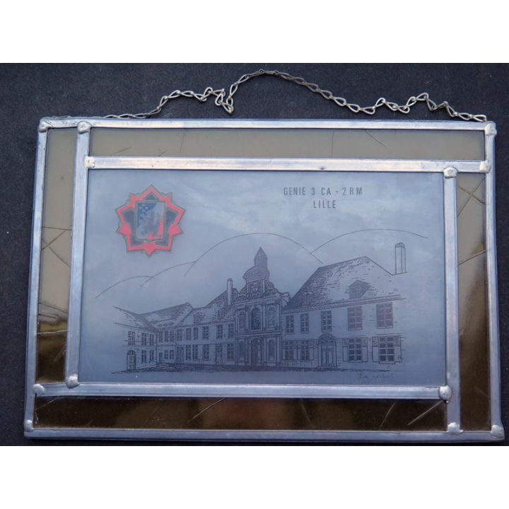 Vitrail 20 x 29 cm du génie du 3° Corps d'Armée 2° région militaire de Lille