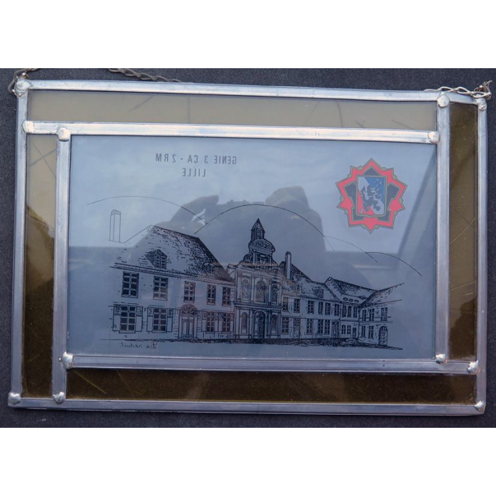 Vitrail 20 x 29 cm du génie du 3° Corps d'Armée 2° région militaire de Lille