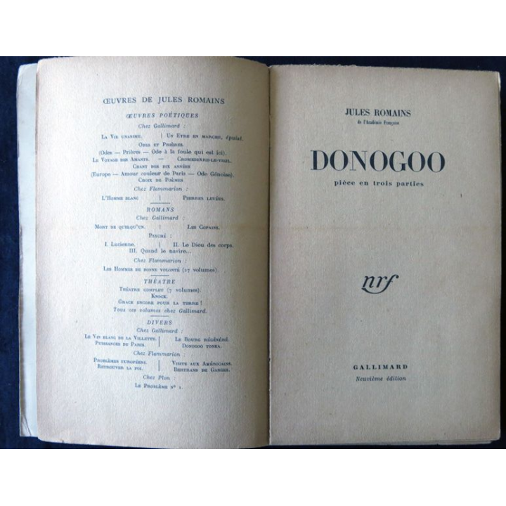 Donogoo de Jules Romains aux éditions Gallimard - 1950