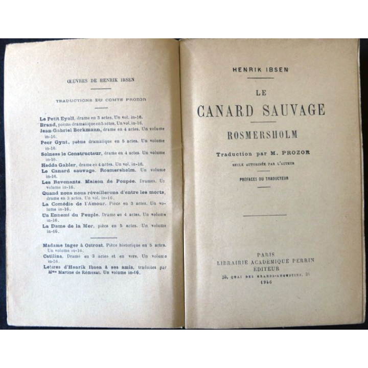 Le canard sauvage Romersholm de Henrik Ibsen Librairie académique Perrin 1946