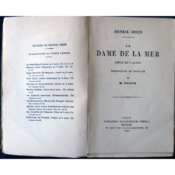 La Dame de la mer - septième édition de Henrik Ibsen Librairie académique Perrin 1941