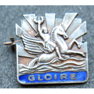 GLOIRE : insigne métallique du croiseur Gloire dos grenu argenté fabrication Augis Lyon en émail