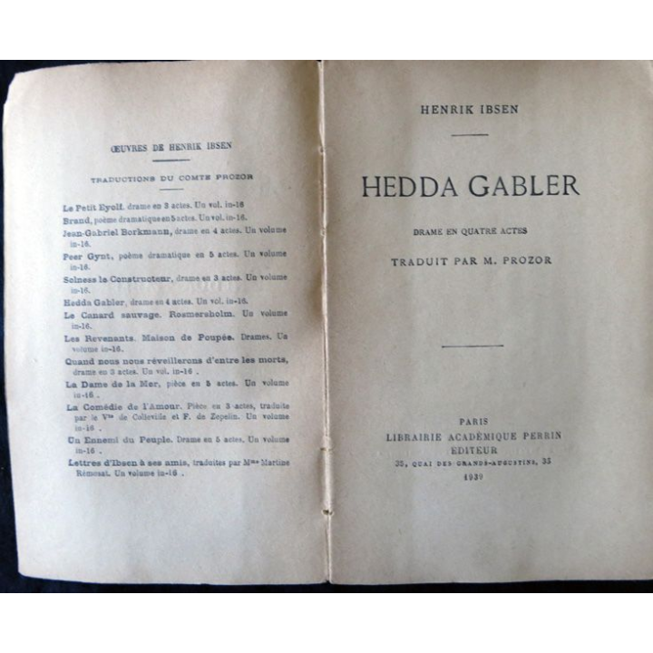 Hedda Gabbler - quinzième édition de Henrik Ibsen Librairie académique Perrin 1939