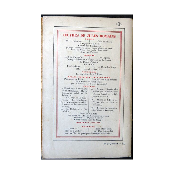Volpone de Jules Romains & Stéfan Zweig aux éditions Gallimard 1950