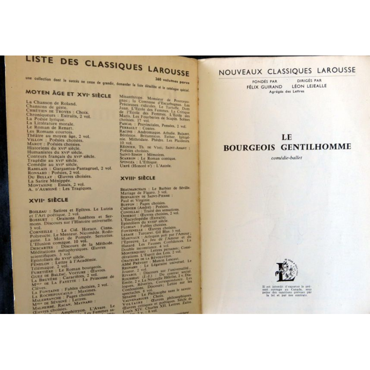 Molière : Le bourgeois gentilhomme Par Yves Hucher Editions Nouveaux classiques Larousse