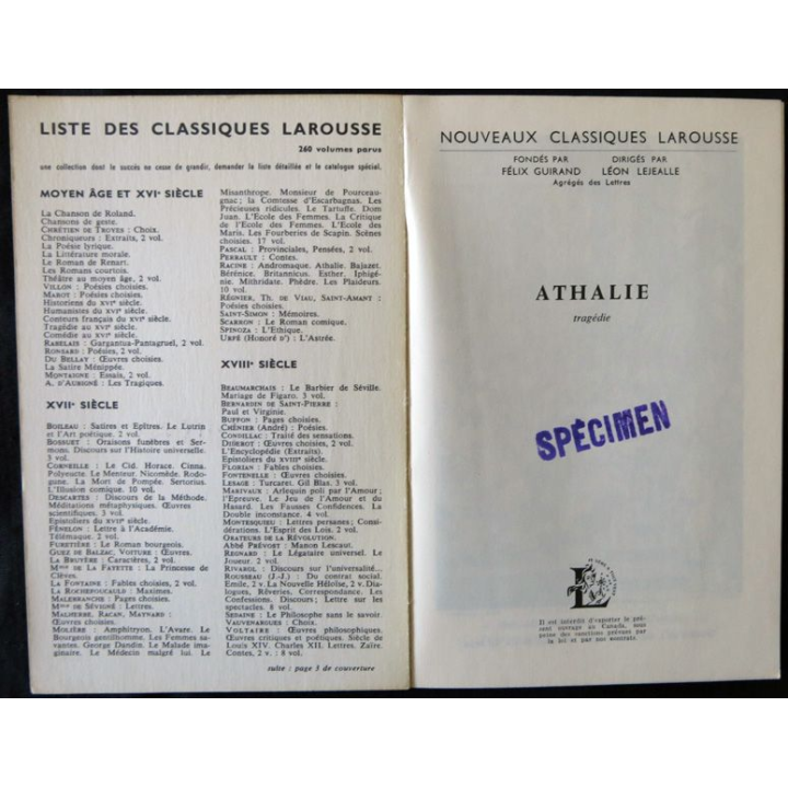 Racine : Athalie Par Michel Autrand Editions Nouveaux classiques Larousse