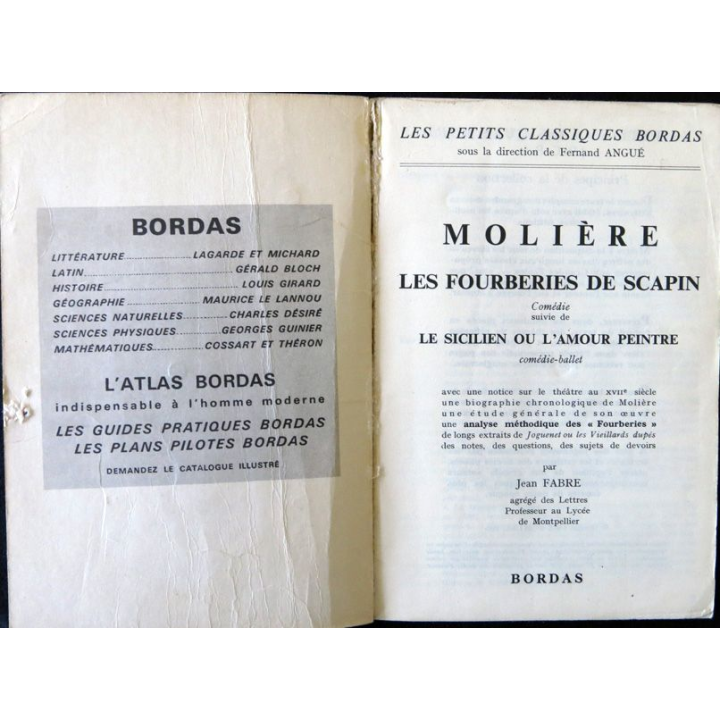 Molière : Les fourberies de Scapin Le Sicilien ou l'amour peintre Par Jean Fabre Editions Bordas