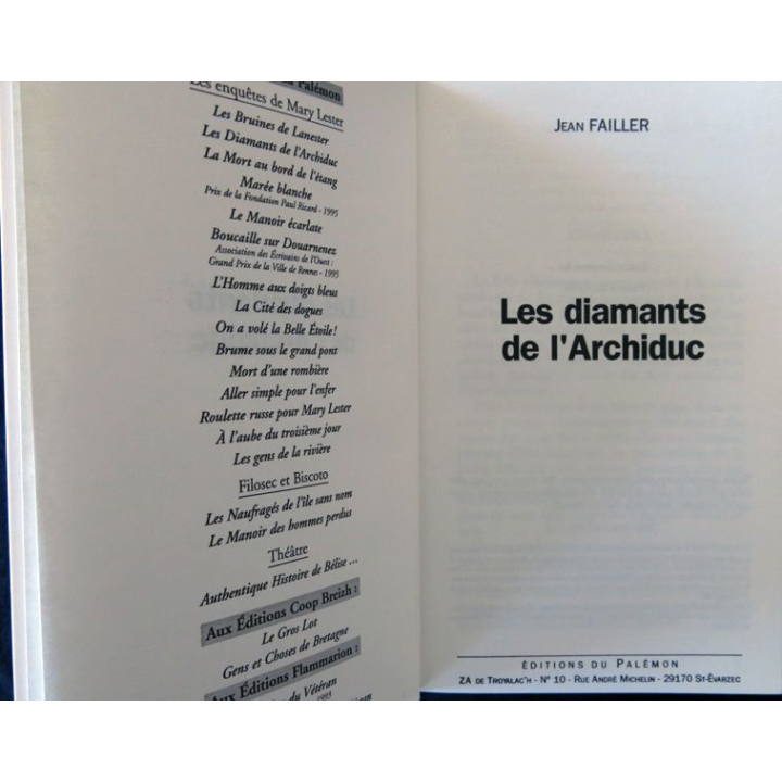 Les diamants de l'archiduc - une enquête de Mary Lester de Jean Failler aux éditions du Palémon