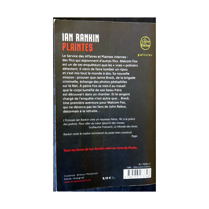 Plaintes de Ian Rankin aux éditions Le Livre de Poche
