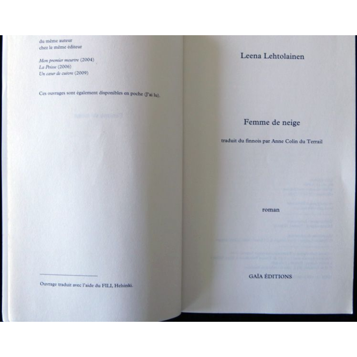 Femme de neige de JLeena Lehtolainen aux éditions Gaïa Polar Editions