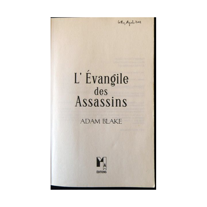 L'évangile des assassins de Adam Blake aux éditions MA Editions