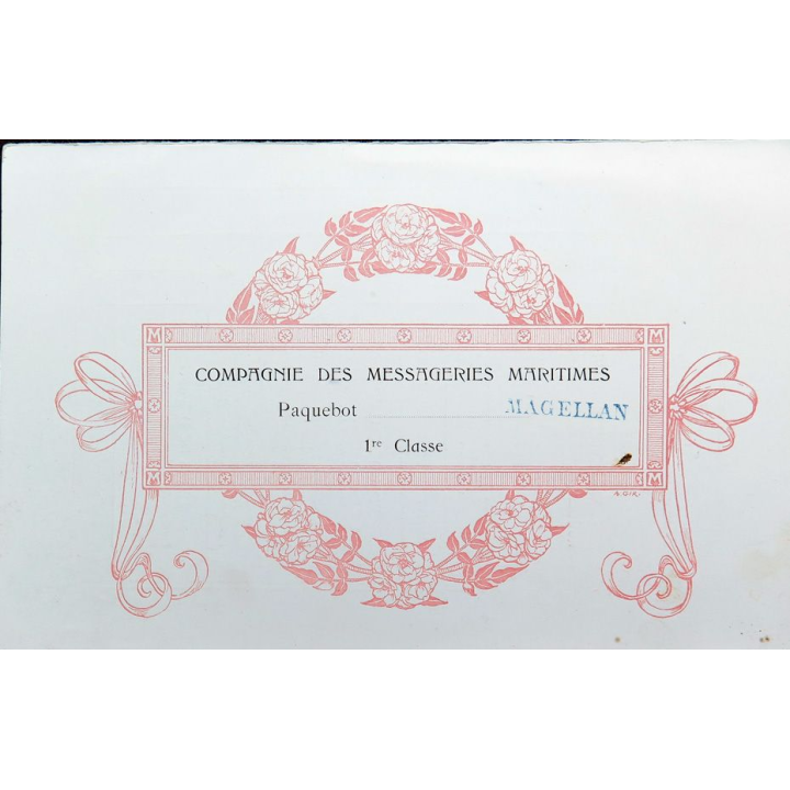 Carte des tarifs des vins fins du Paquebot Magellan 1° classe début années 1900
