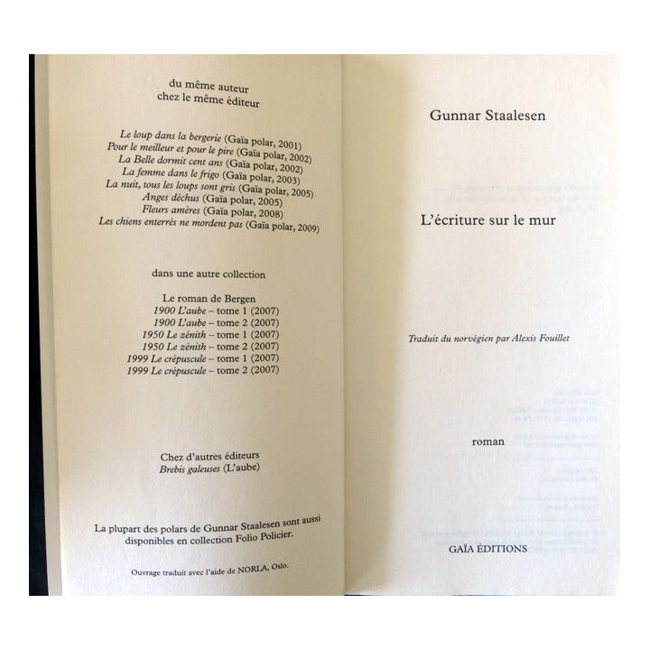 L'écriture sur le mur de Gunnar Staalesen aux éditions Gaïa Editions