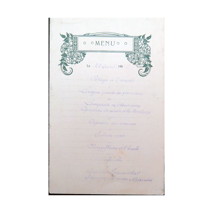 Carte de menu du 28 avril 1906 du Paquebot Océanien
