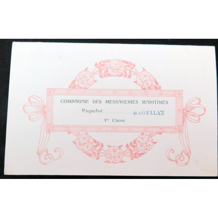 Carte du menu du 31 mai 1907,  des tarifs des vins fins et liqueurs du Paquebot Magellan 1° classe
