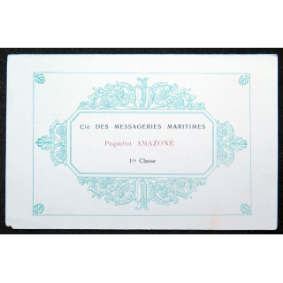 Carte des tarifs des vins fins  du Paquebot Amazone 1° classe début années 1900