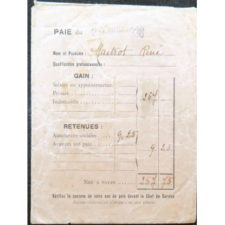 Sac (Enveloppe) de paie du 20 novembre 1936