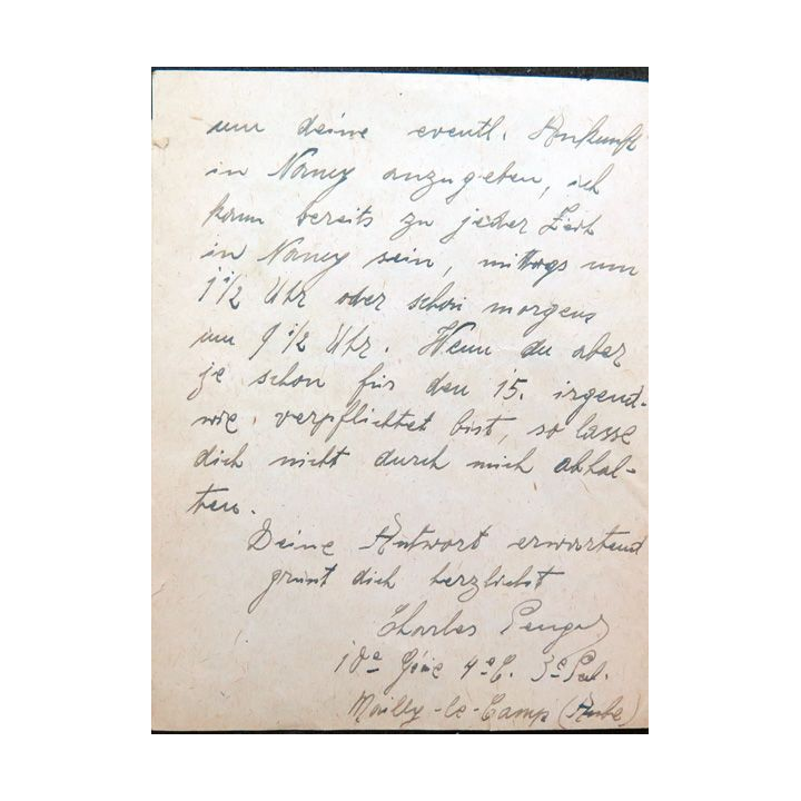 Lettre en allemand de Mailly le Camp Septembre 1921 Fouer du Soldat YMCA 