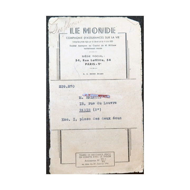 Compagnie d'assurances sur la vie du Groupe le Monde 2/1949