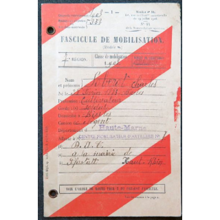 Fascicule de mobilisation de la classe 1903 7° région Centre mobilisateur artillerie Haute Marne